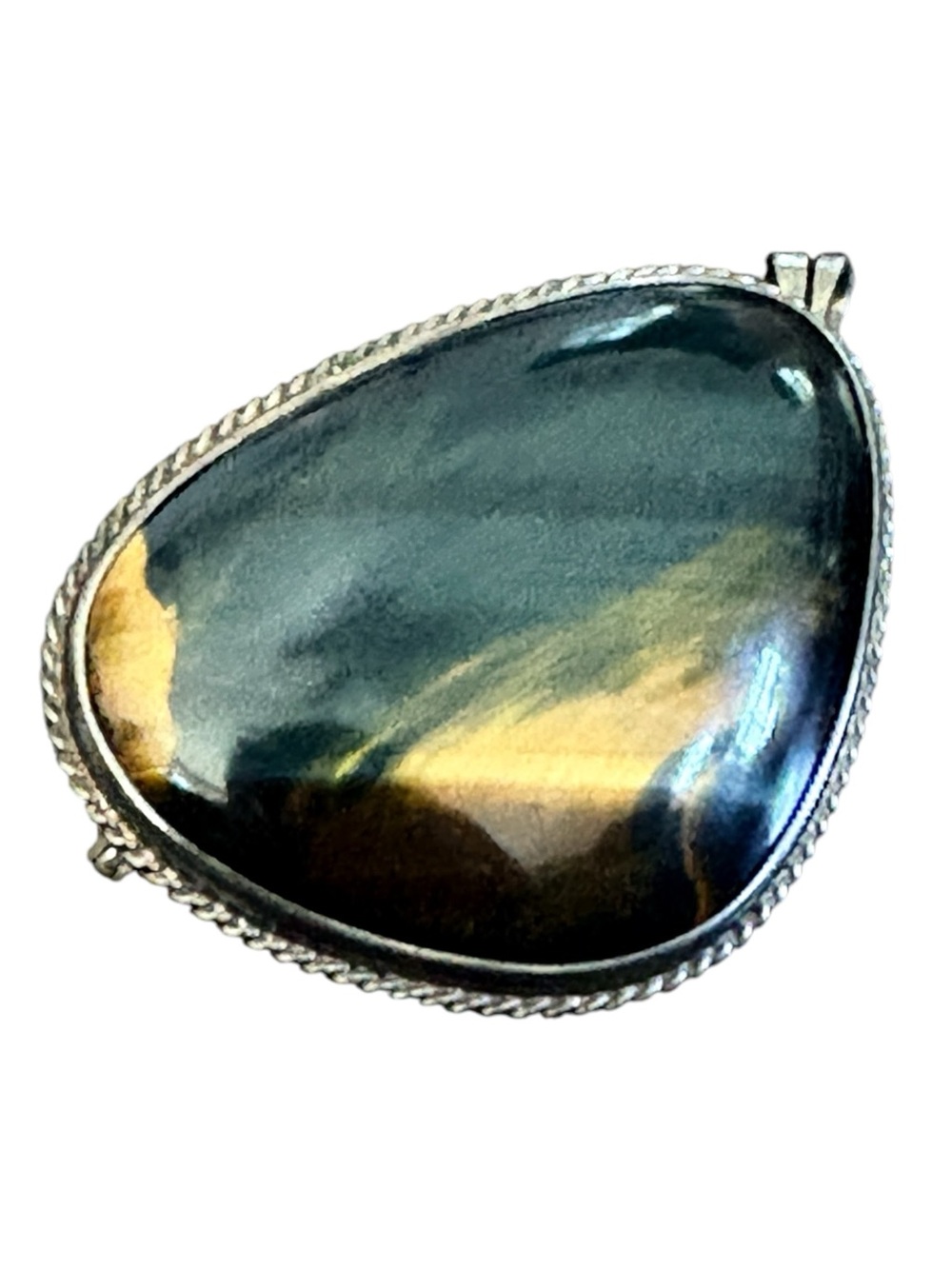 Vintage Blue Tiger Eye Brooch Pendant, Large Hawk’s Eye Gemstone - Picture 17 of 17